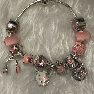 New  Pink and Silver Charm Bracelet Set